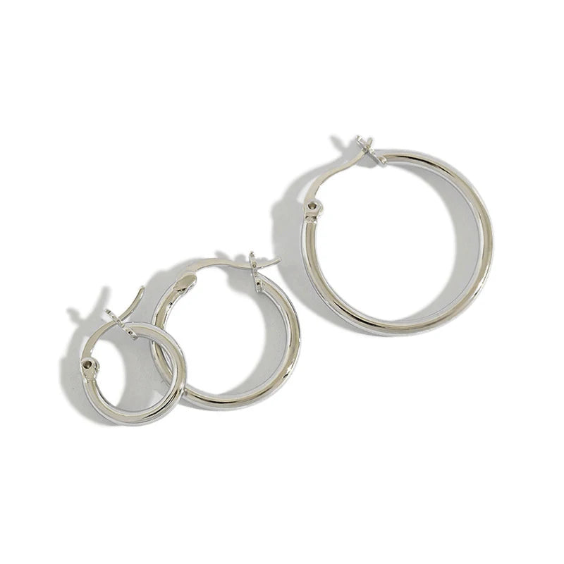 HEH368 Hoop Earrings Platinum Plated 925 Sterling Silver Post 2mm Thin Tube Hoops for Women and Girls