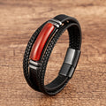 Fashion Luxury Jewelry Multi Layer Woven Genuine Leather Rope Bracelet Tiger Eye Green Red Stone Leather Bracelet for Men
