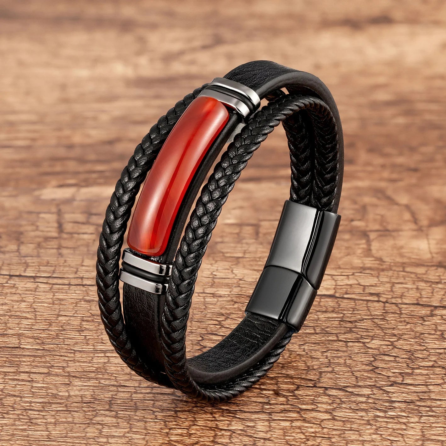 Fashion Luxury Jewelry Multi Layer Woven Genuine Leather Rope Bracelet Tiger Eye Green Red Stone Leather Bracelet for Men