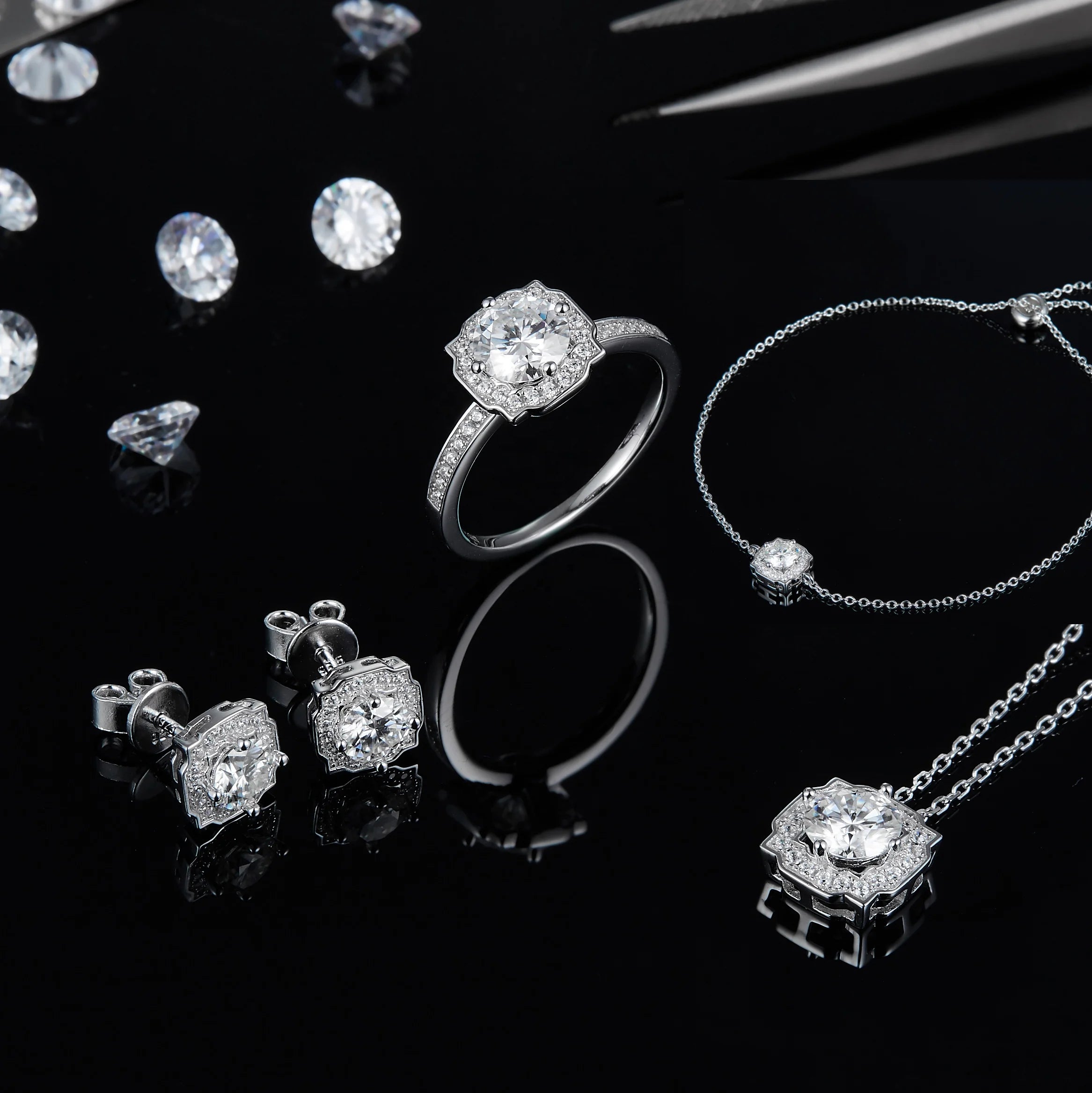 Abiding Jewelry Wholesale 925 Sterling Silver Moissanite Diamond Jewelry Sets for Women