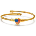 Simple Stainless Steel Woven Braided 18K Golden Cable Wire Titanium Steel American Flag Peach Heart Charms Women's Bracelet