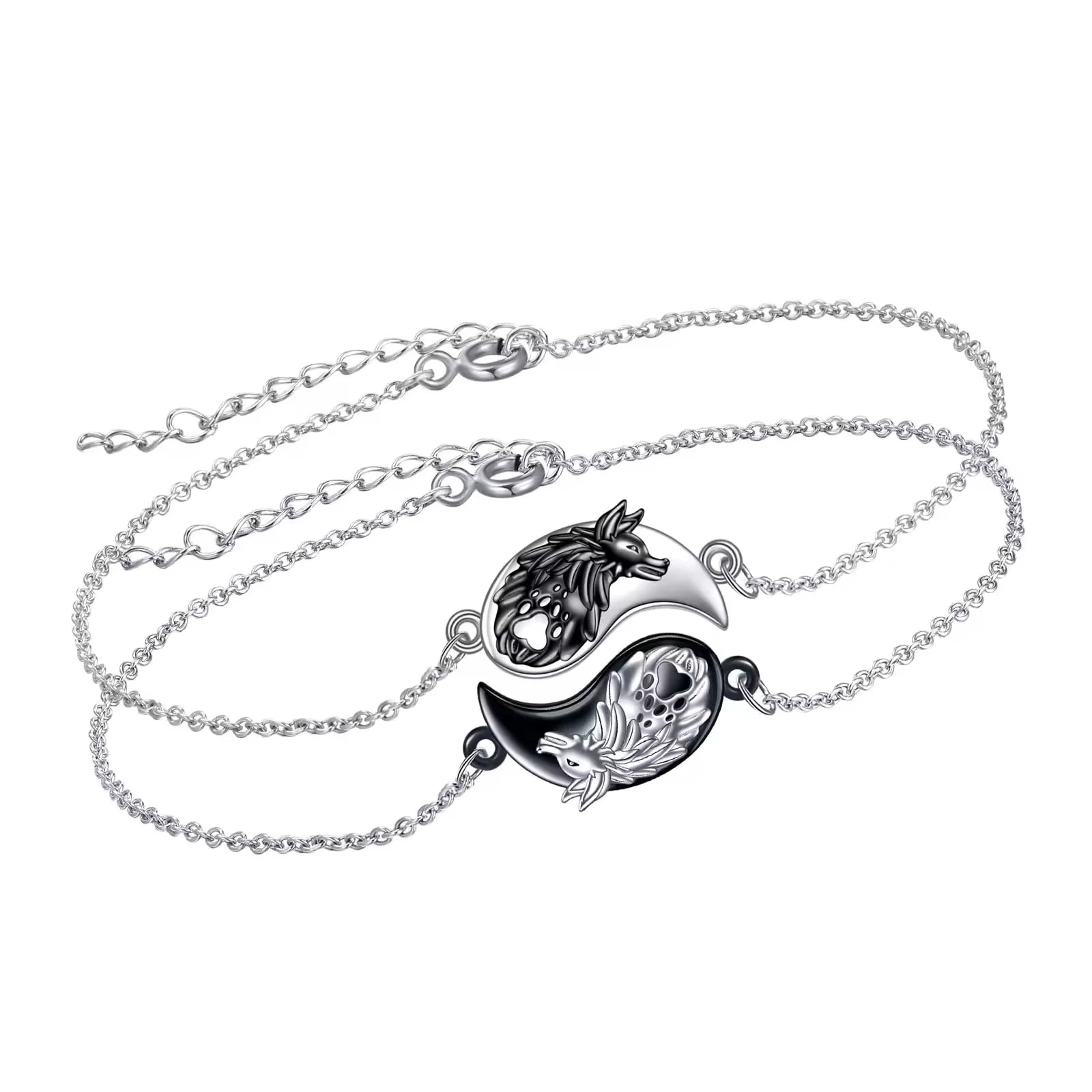 Couple Jewelry 925 Sterling Silver Yin Yang Wolf Wolf Couple Chain Bracelet Set for Couple