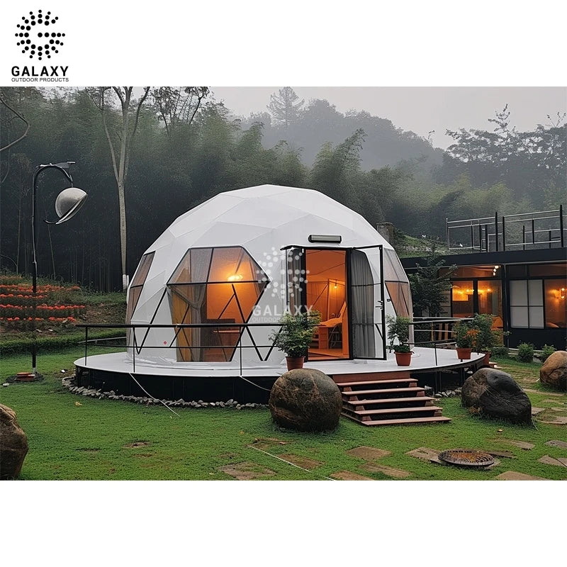 Stylish Natural Aesthetics Luxury Waterproof PVC Cover Glamping Geodesic Dome Tent GALAXY Brand Wind Resistant