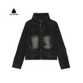 Hoodie Manufacturers Customize logo Denim Distressed Y2K Zip up Hoodies High Quality Unisex Fashion Acid Wash Denim Hoodie