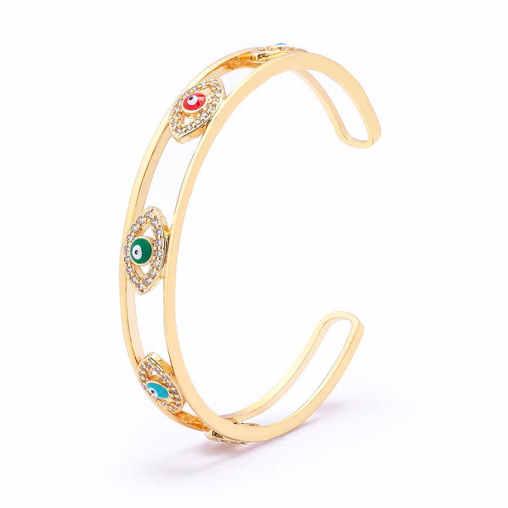 QIKU Fashion  Eye Copper Zircon Open Bangle Women Accessory Crystal Gold Plated Bracelet Couple Jewelry Gift Wholesale Price