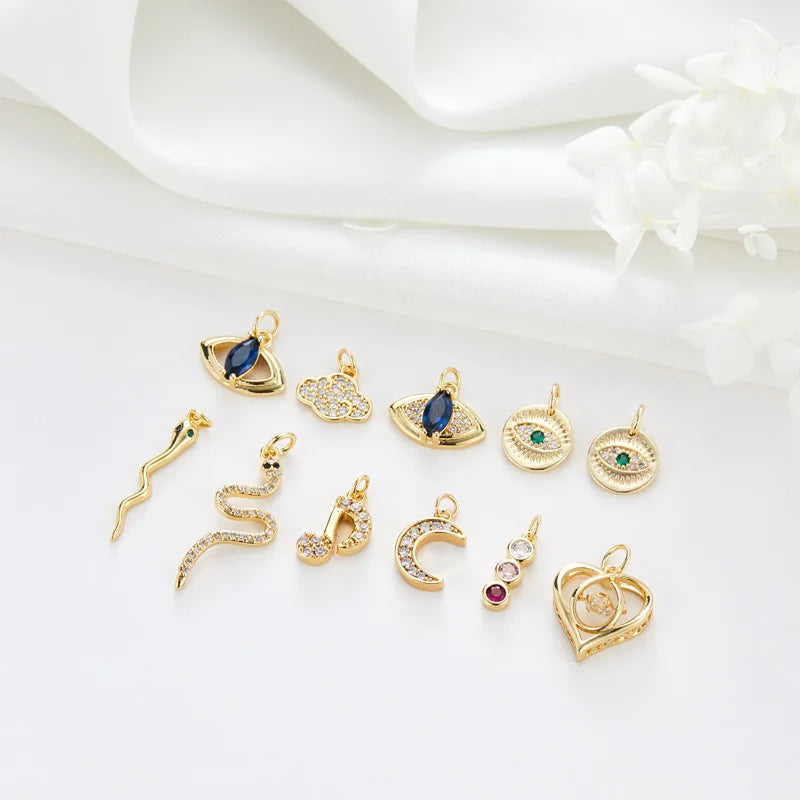 Gold Plated Zircon Crystal Cubic Zirconia Devil's Eye Love Shape Snake Necklace Pendant