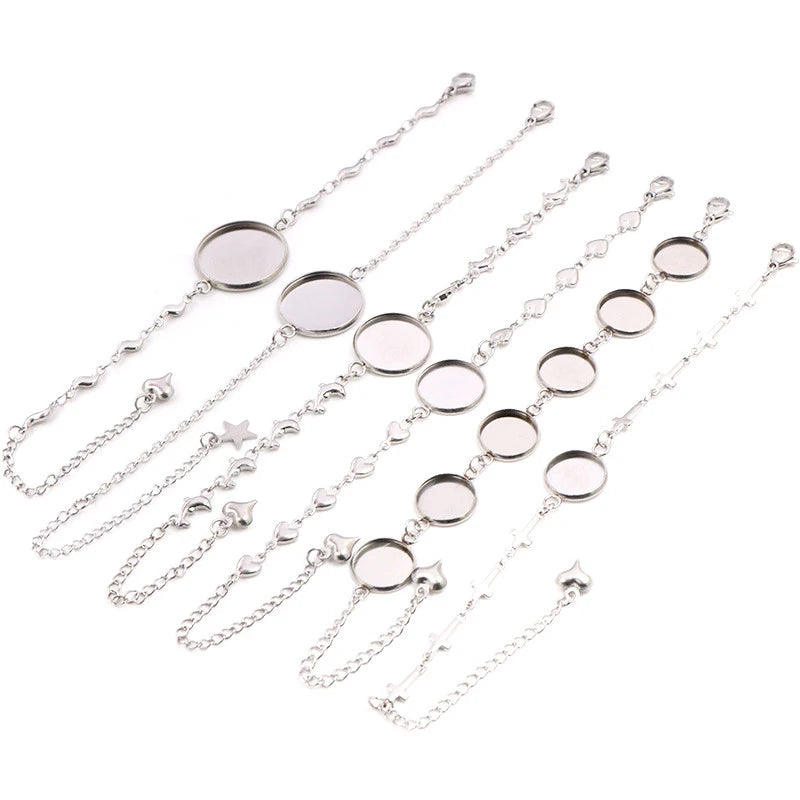 2pcs/Lot Stainless Steel Bracelet Bangle Base Blank Setting Trays Cameo 12/14/16/18/20mm High Quality DIY Jewelry Findings