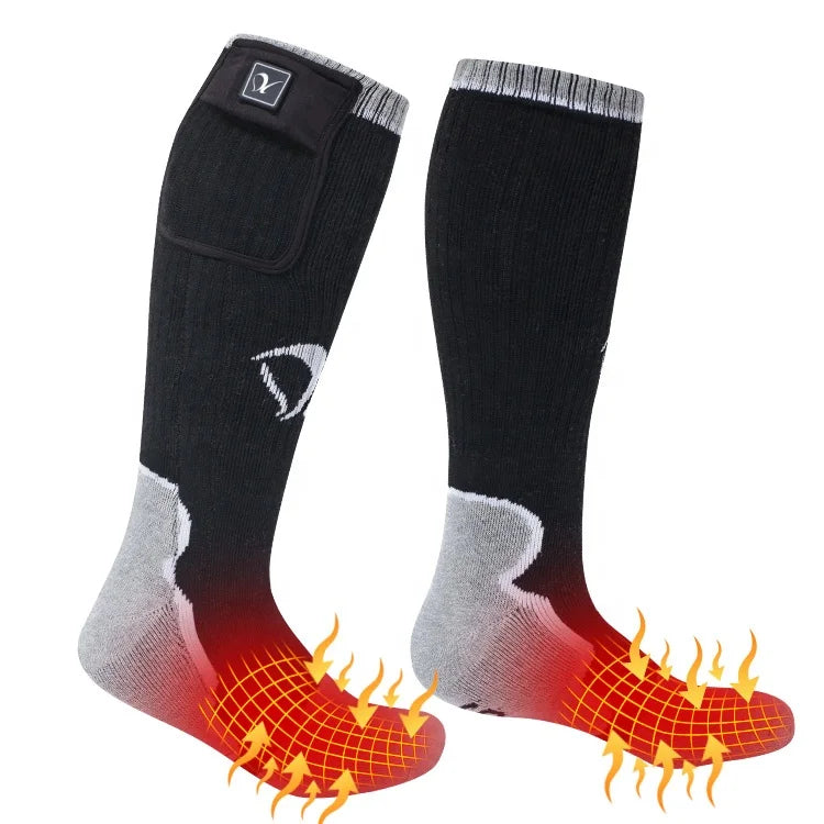 Large Capacity Heated Ski Socks Thermal Rechargeable Electric Charger Winter Compression Upgraded Coolmax Material Woven Body
