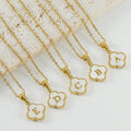 Factory Custom Design Name Plate Pendant Lucky Four Leaf Clover Shell Arabic A-Z Initial Letter Pendant Necklace