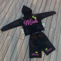 US Free Tax Zip up Sweat Suits Distressed Applique Patch Rhinestone Acid Wash Hoodie and Shorts Sets Tracksuits for Men