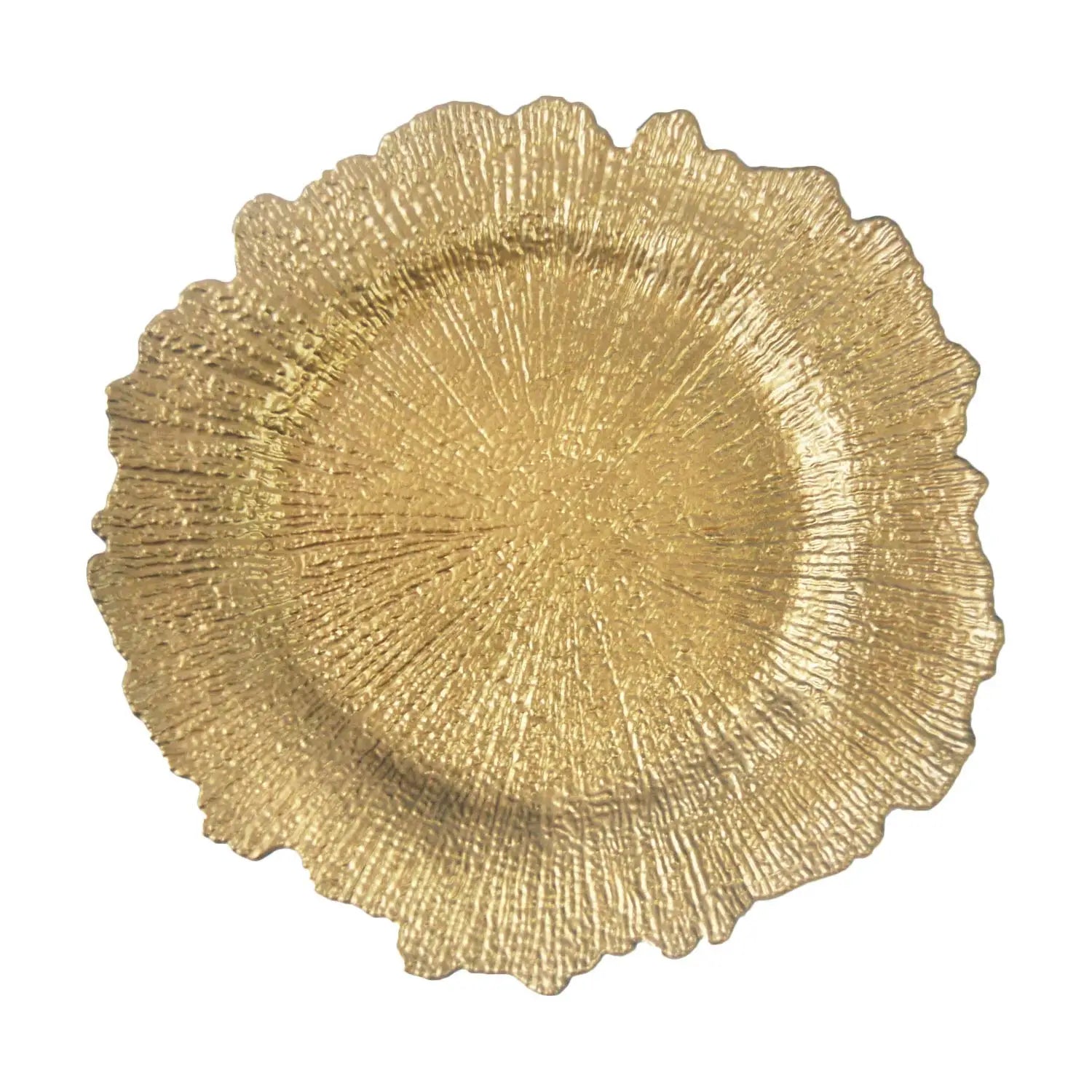 Wholesale Cheap 13 Inch Yellow Gold Wedding Table Decoration Reef Plastic Charger Plates