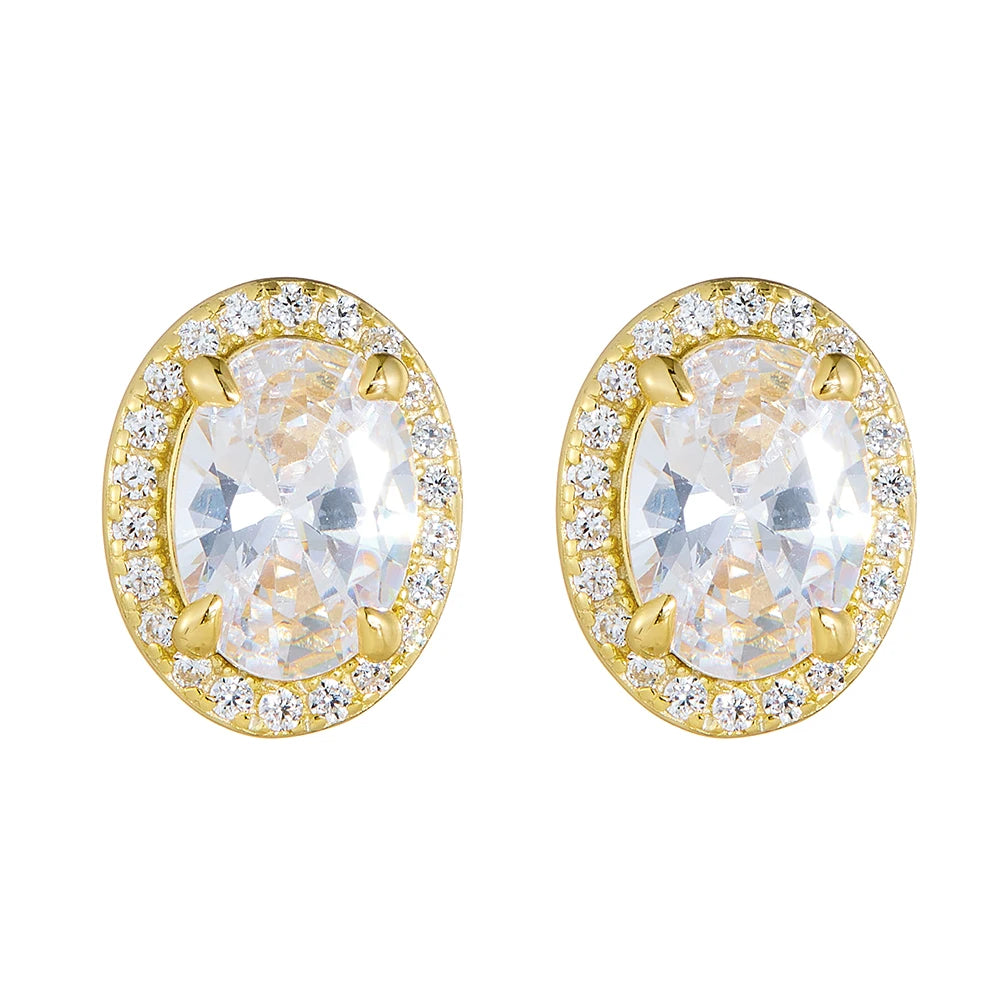 Peishang Wholesale Jewelry 925 Sterling Silver 14K Gold Plated Cz Zircon Geometric Statement Temperament Stud Earrings
