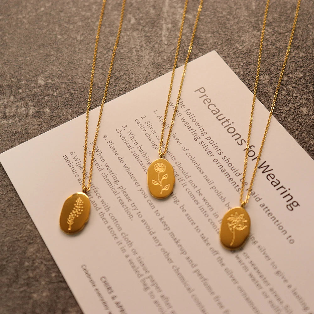 Chris April Fashion Jewelry PVD Gold Plated 316L Stainless Steel Custom Flower Language Rose Pendant Necklace for Women