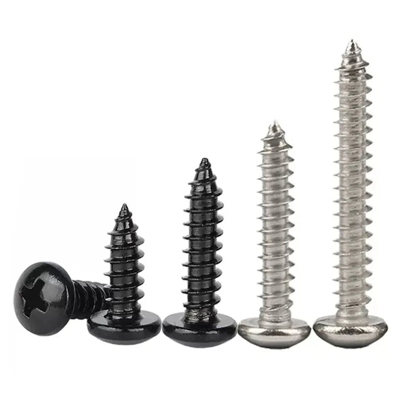 Carbon Steel Black Zinc Plated Round Pan Head Self Tapping Screws M3 X 12mm Stainless Steel Cross Recessed Screw for Wood
