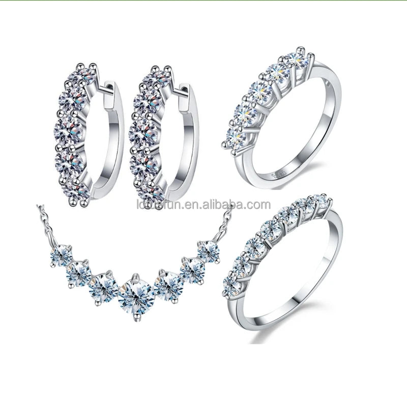 GRA  Diamond 925 Sterling Silver Gold 0.5 1 Ct Luxury Ring Necklace Earrings Women Wedding Engagement Moissanite Jewelry Set