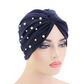 Wholesale Custom Logo Hair Accessories Pearl Bead Twist Muslim Turbans Head Wrap Sleeping Cap Bonnets for Women