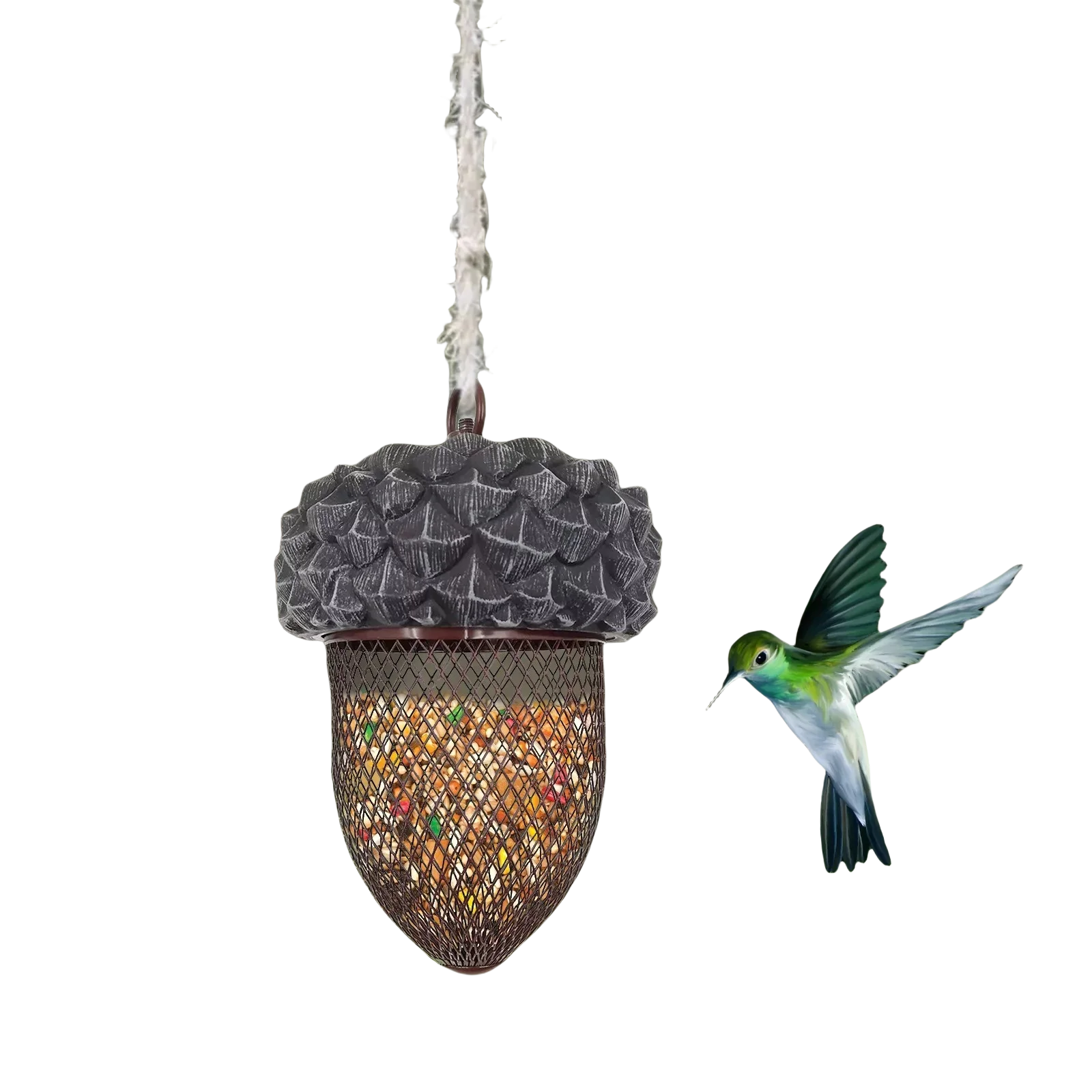 USMILEPET New Arrival Ironwork and Resin Bird Feeder Cute Decoration Hanging Wild Bird Feeder for Garden Outdoor for Woodpeckers