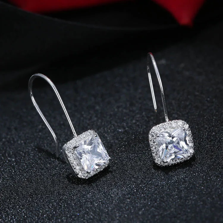 REETI 925 Sterling Silver Cubic Zirconia Square Wedding Dangle Earrings for Women Fashion Jewelry