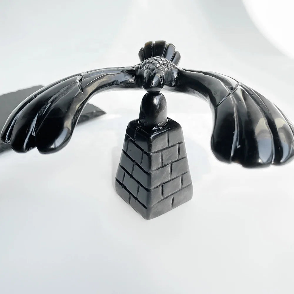 Hot sale Natural Crystal Animals Black Obsidian Rotatable Eagle Healing Crystal Crafts Balanced Eagle for Home Decoration