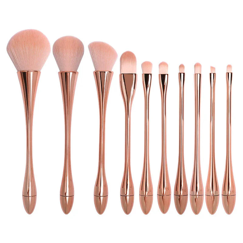 High Quality Luxury 10pcs Rose Gold Face Makeup Brush Set Shaving Brush Synthetic Fibre Custom Logo Professional Vegan Brushes