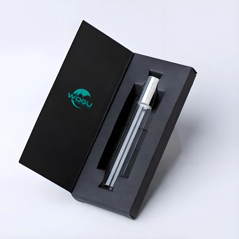 WOGU Roll on Oils Glass Bottles 10ml Empty Metal Roller Bottle Gold Black Silver Cosmetic Packaging Thin Perfume Bottle with Box