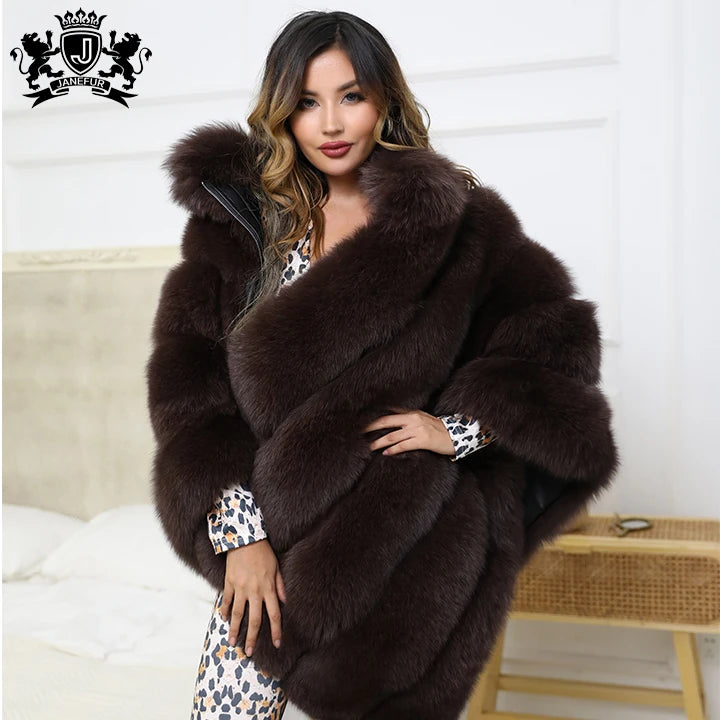 New Design Cape Women Custom Cape Wool Blend Fox Fur Winter Women Cape