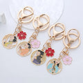 Chinese Style Antiquity Cheongsam Beauty Keychains Women Gold Color Alloy Drip Oil Flower Key Chain Car Bag Pendant Gift