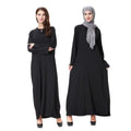 Autumn Winter Muslim Black Milk Silk Long Sleeve Maxi Dress Arab Middle East Robe ETH906