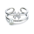 New 925 Sterling Silver Stacking Rings Double-layer Design Adjustable Open Bowknot Pearl Ring Fine Jewelry Rings