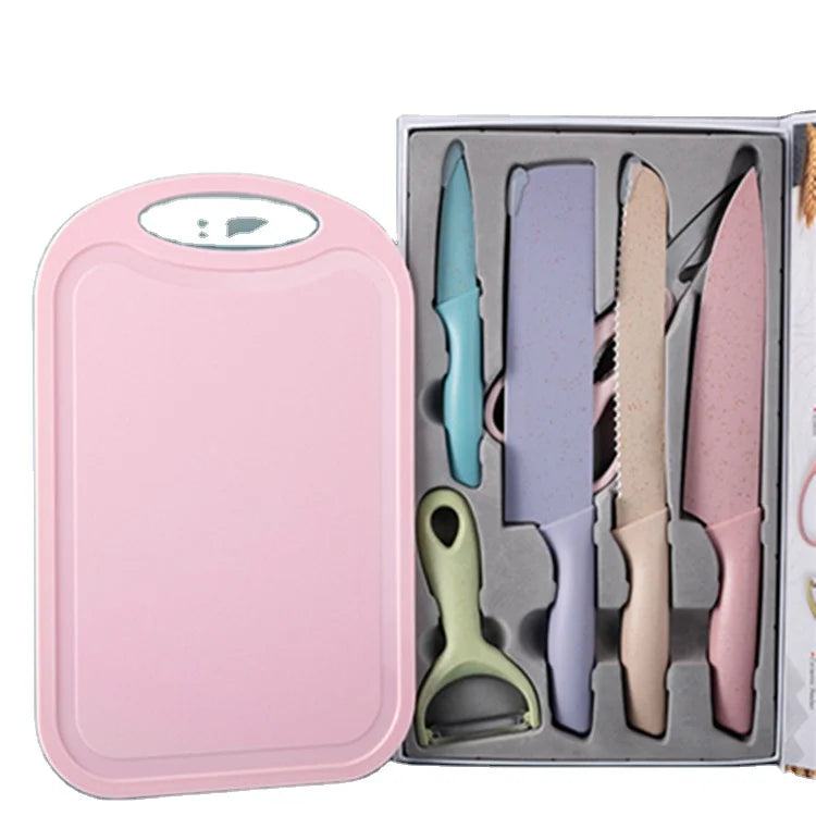 7pcs/set Stainless Steel Kitchen Knife Set with Chopping Board Camping Cutting Board Knives Set Gift Box