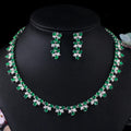 Shiny Luxury Bridal Wedding Green CZ Leaves Flowers Necklace and Earrings Brazilian White Gold Plated Jewelry Set for Women