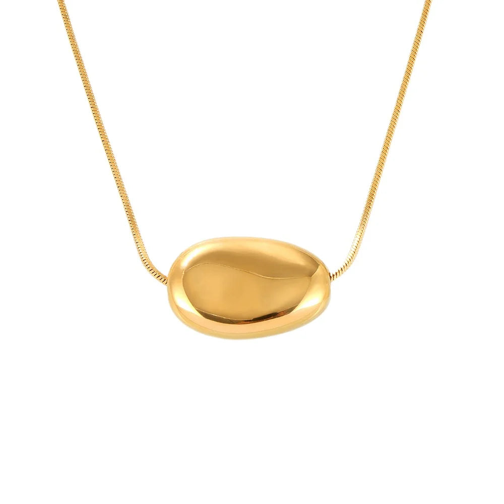 New Fashion Jewelry Manufacturer Wholesale Luxury Trend Large Stacked Beans Stainless Steel Plated 18K Real Gold Necklace