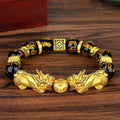 Six-character Proverbs Buddhist Bead Resin Bracelet Obsidian Gilded Pixiu Lucky Bracelet for Men and Women
