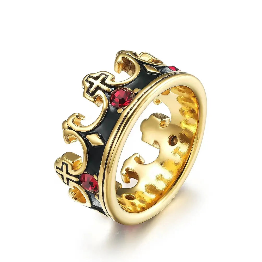 Custom Puck Rock Biker Jewelry Stainless Steel Silver Gold Black Royal King Cross Crown Rings for Men Women