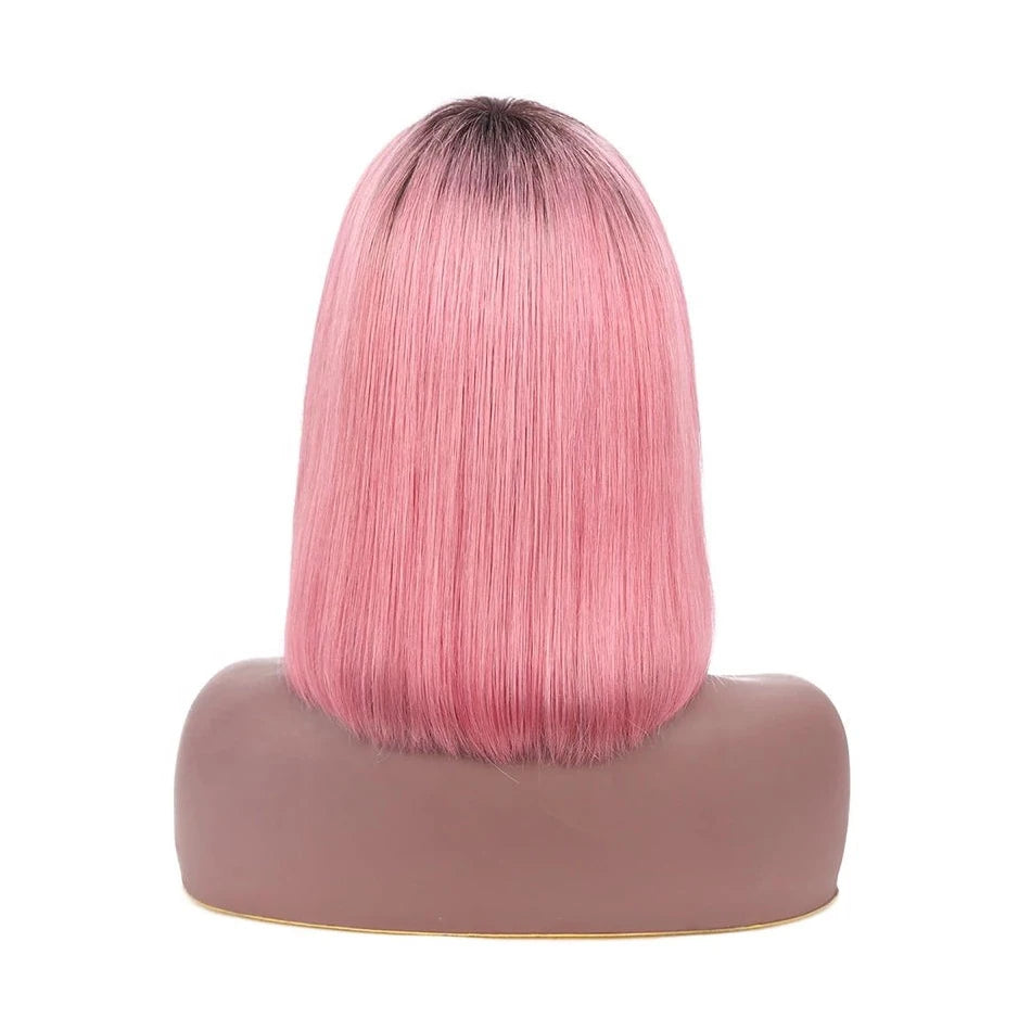 YesWigs Cheap Wholesale Machine Made Bob Wigs 613 Blonde Lace Closure Short 10 Inch With Thick Bangs Ombre Bob Wig Darks Roots