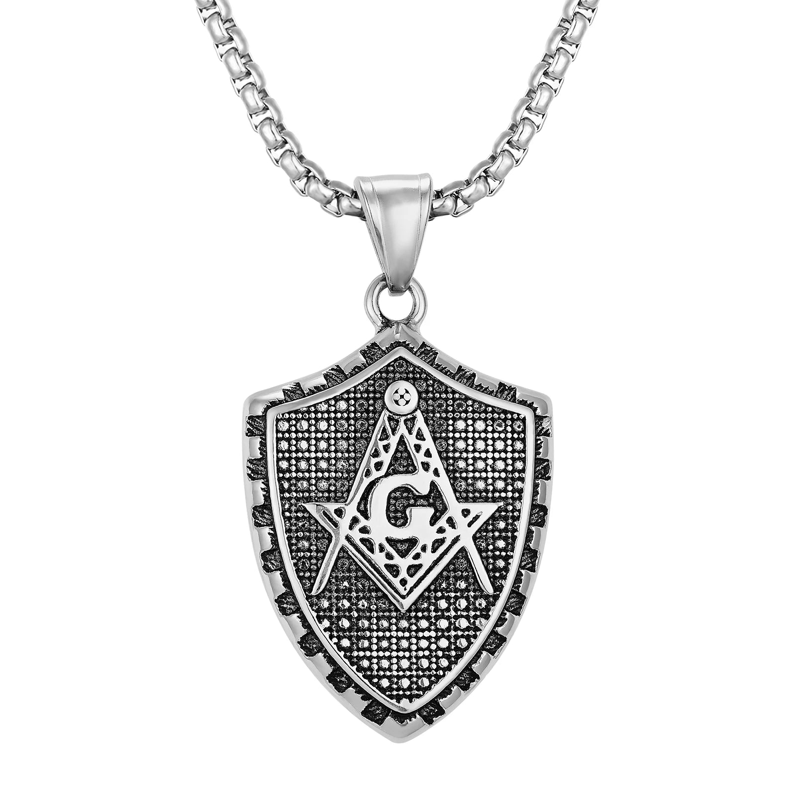 Fashion Man Pendant Jewelry Custom Box Chain Necklace Stainless Steel Silver Masonic Pendant Necklace for Man