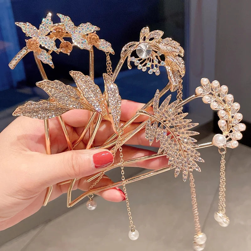 Fashion Hair Accessories Metal U Shape Hair Stick for Women  Gold Color Elegant Pearl Hairpin Female Headwear New