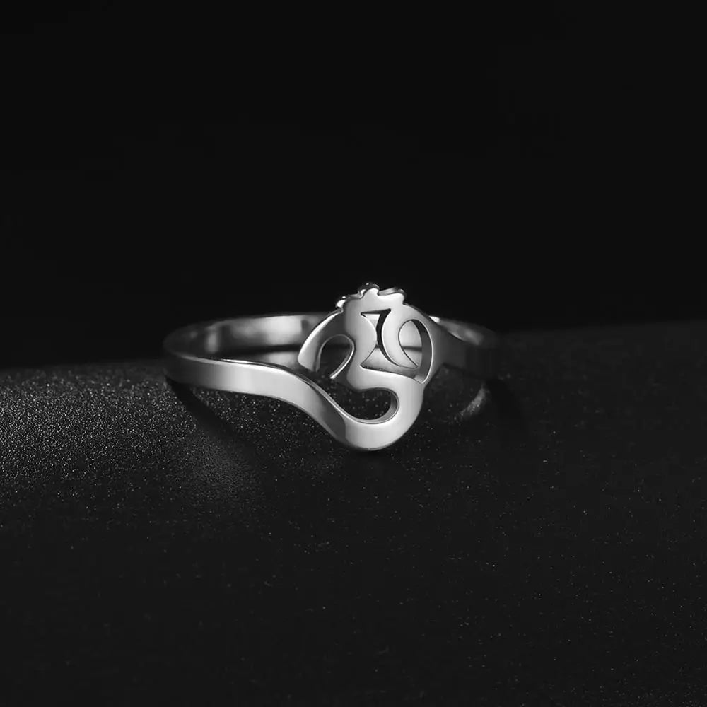 Buddhism Hindu Yoga Om Symbol Rings Supernatural Talisman Stainless Steel Amulet Jewelry Religious Meditation Gifts