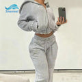 2026 Custom Embroidery logo Vintage Y2k Women Casual Sports Tracksuit Crop Hoodie and Sweatpants 2 Piece Set