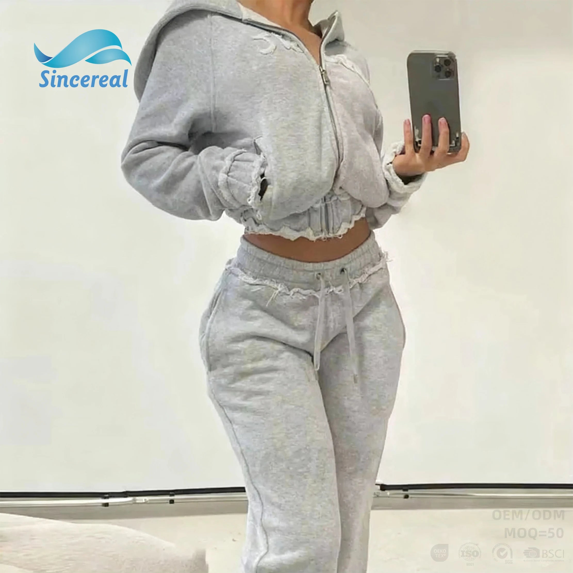 2026 Custom Embroidery logo Vintage Y2k Women Casual Sports Tracksuit Crop Hoodie and Sweatpants 2 Piece Set