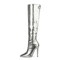 Women's Western Winter Autumn 10/12cm Stiletto Heels Comfortable PU Leather Slip-On Knee-High Boots