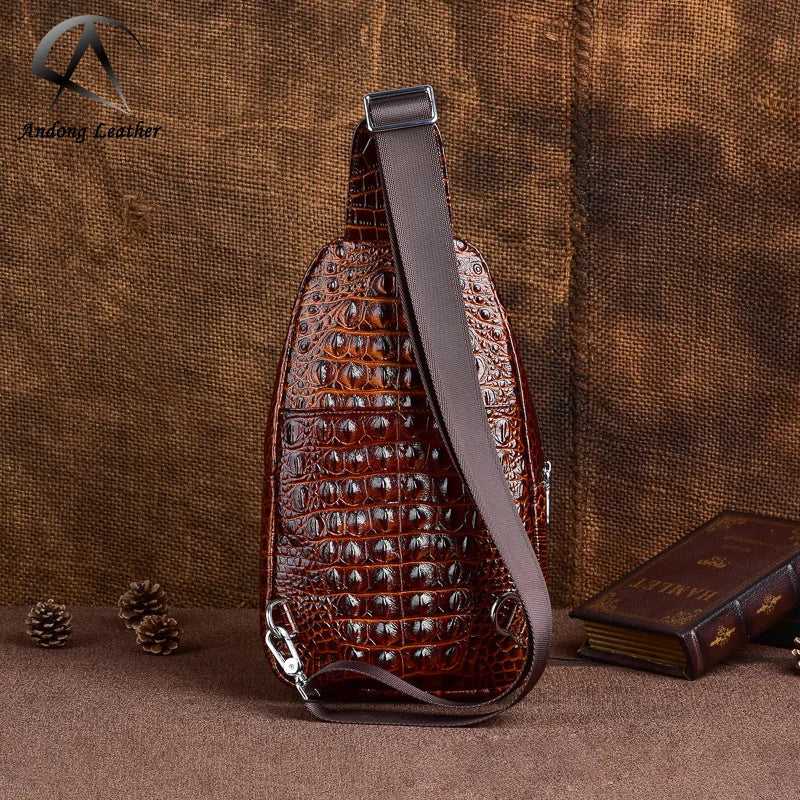 Andong Leather New Chest Bag for Men Genuine Cow Leather Business Retro Handbag Large Capacity Cool Outdoor Sling Shoulder Bag