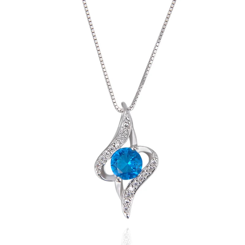 Fashion Gift Party Jewelry 925 Sterling Silver Blue Stone Classic Pendant Necklace for Women