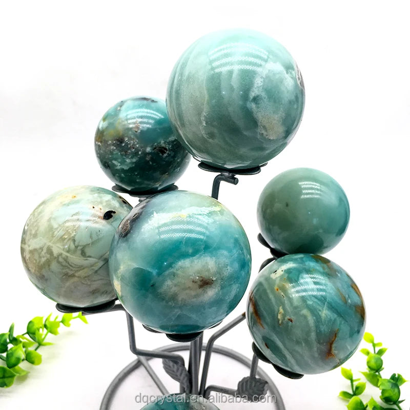 Natural Crystal Blue Caribbean Calcite 4-7cm Sphere in Wholesale Decoration Healing Crystals Polished Amazonite Ball for Sale