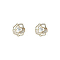 White Drop Oil Pearl Diamond Flower Earrings Fashion Light Luxury Personality Stud Earrings