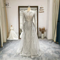 Mily Bridal LWC8163 Boat Neckline Luxury Gown Dress Evening Dress Long Mermaid Long Sleeve Unlined Bodice Party Gowns