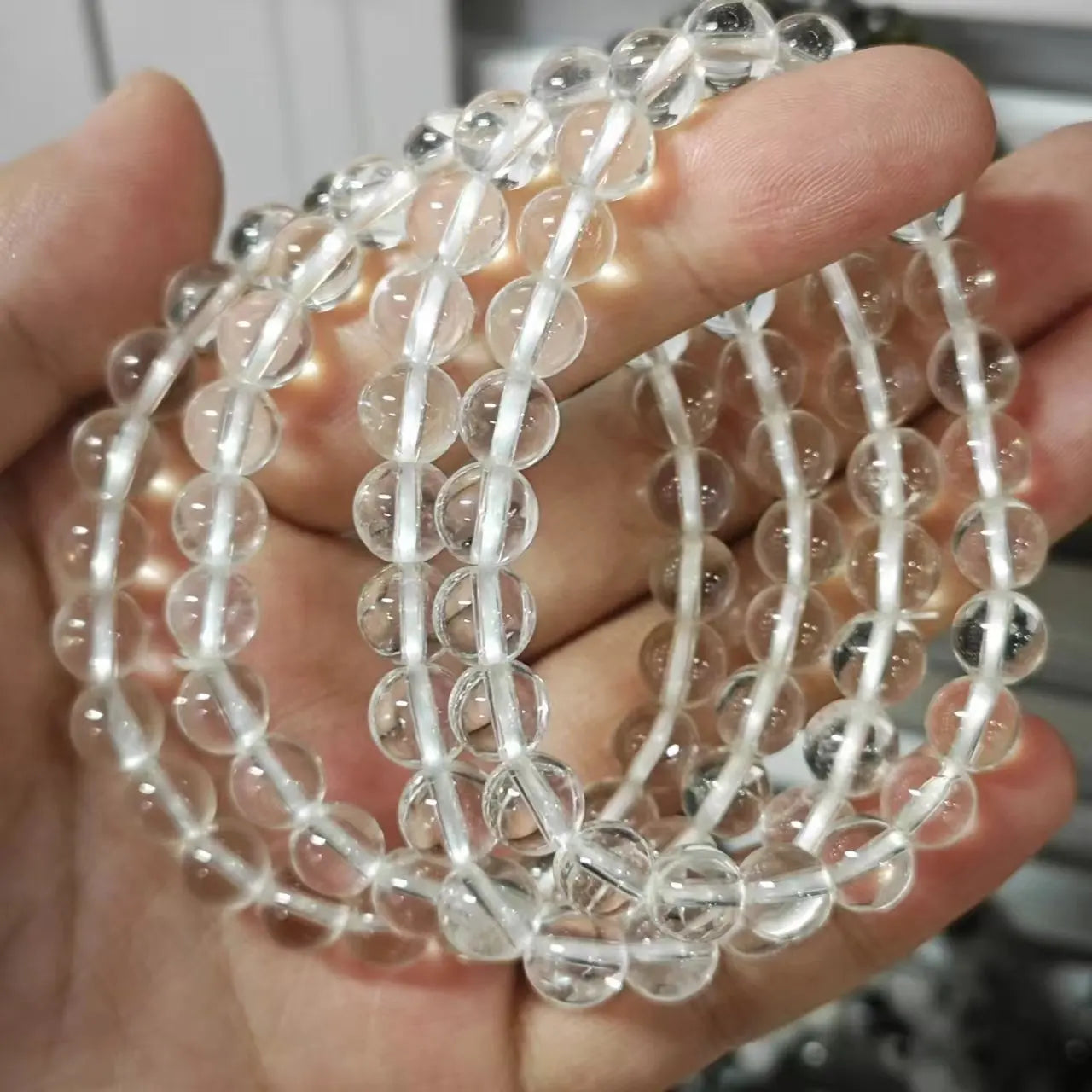 Custom Natural Clear Quartz Crystal Bracelet Set Polished Gemstone Stack Jewelry