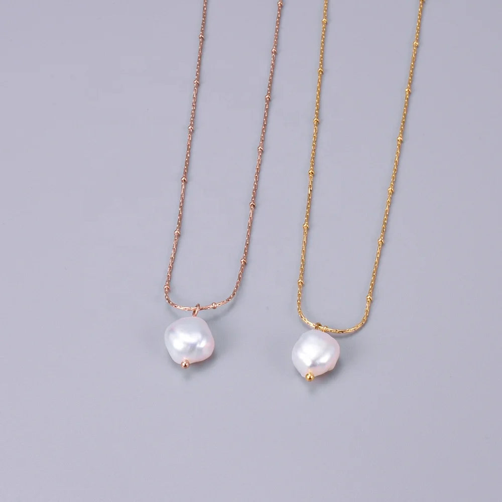 Boho Necklace Last Longer 18K Gold Rose Gold Plated Stainless Steel Baroque Pearl Necklace for Women