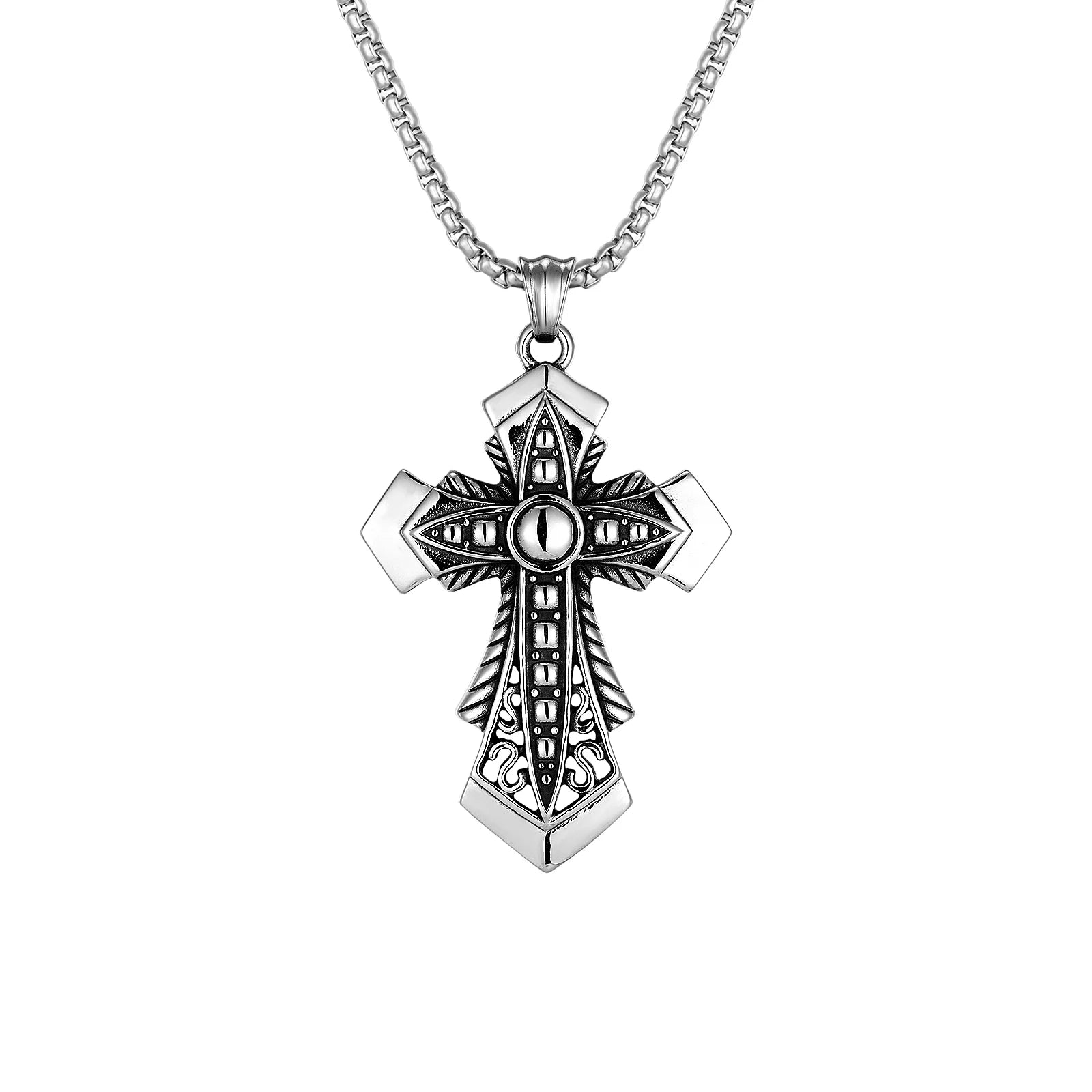 New Hot Design Devil Eye Jewelry for Men Stainless Steel Silver Plated Cross  Pendant Necklace Charms for Anniversary