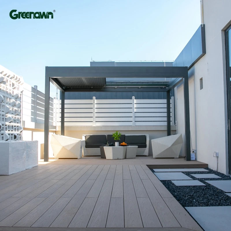 Heavy Duty Pergola Motorized Louvered Blades Fully Automatic Folding Roof Aluminium Electric Retractable Pergola Outdoor